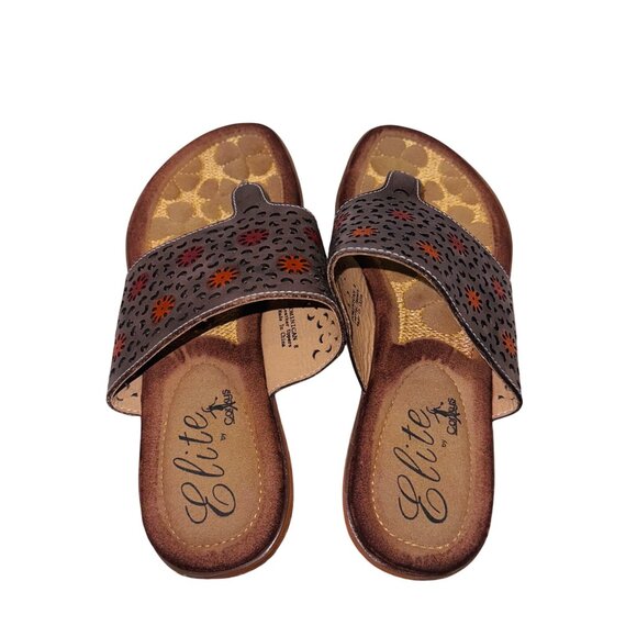 Elite by Corky’s Dominican Gray Perforated Leather Flat Sandal 8 Boho Hippie - Picture 8 of 11